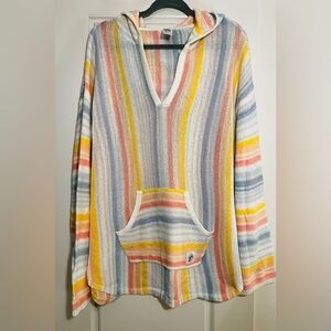 Buc-ee’s Striped Swimsuit Cover up Hoodie Sweater Ladies XL